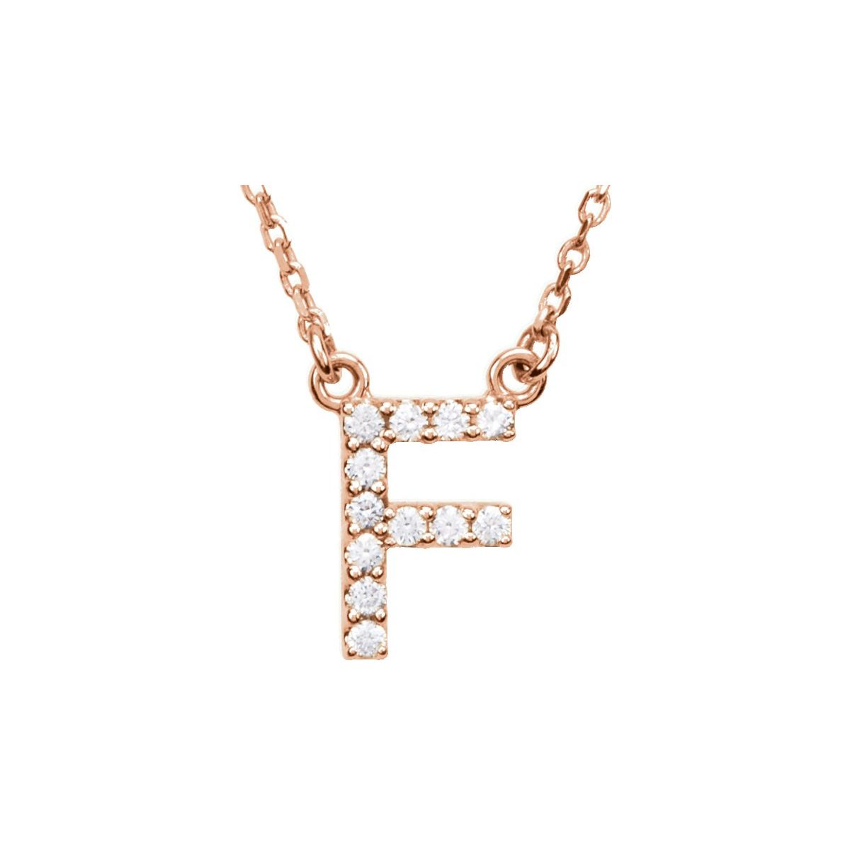 Diamond Initial Necklace — Initial F, 14k Rose Gold