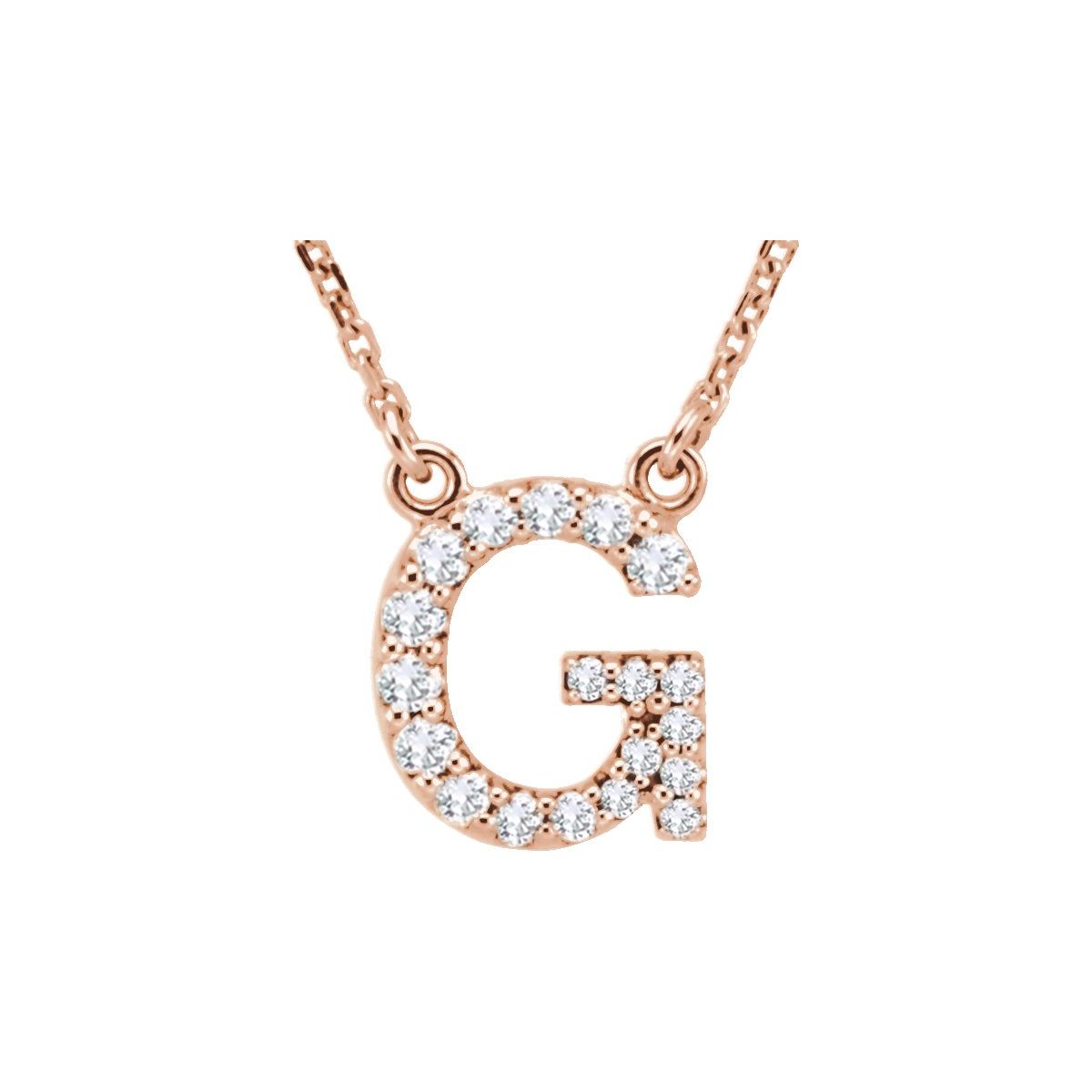 Diamond Initial Necklace — Initial G, 14k Rose Gold