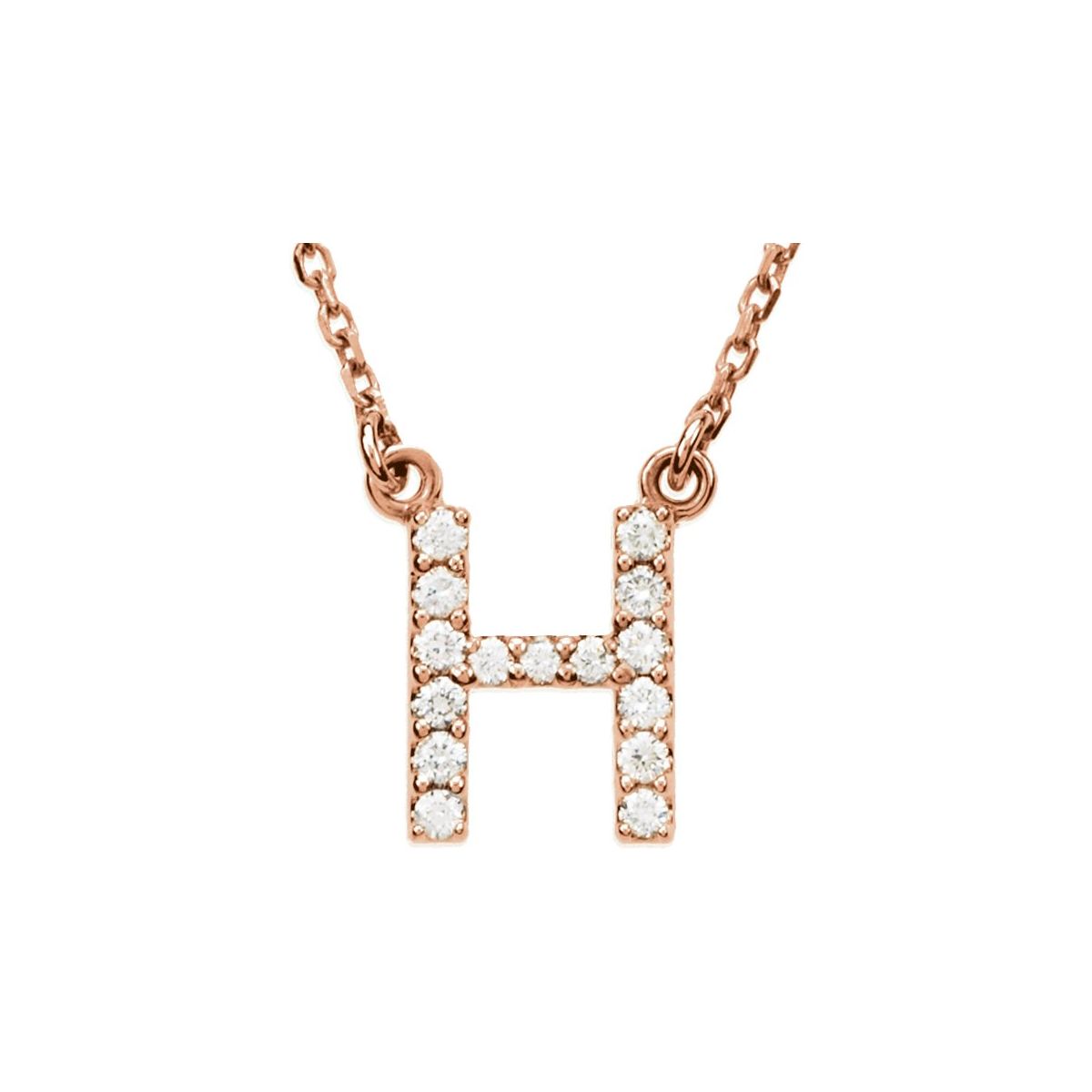 Diamond Initial Necklace — Initial H, 14k Rose Gold