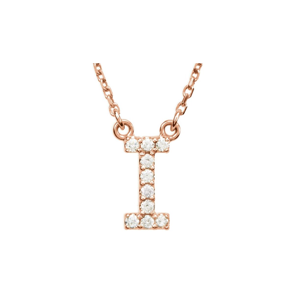 Diamond Initial Necklace — Initial I, 14k Rose Gold