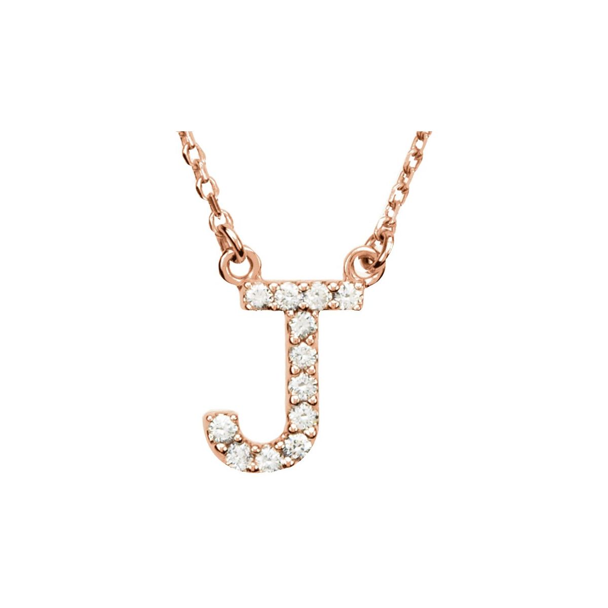 Diamond Initial Necklace — Initial J, 14k Rose Gold