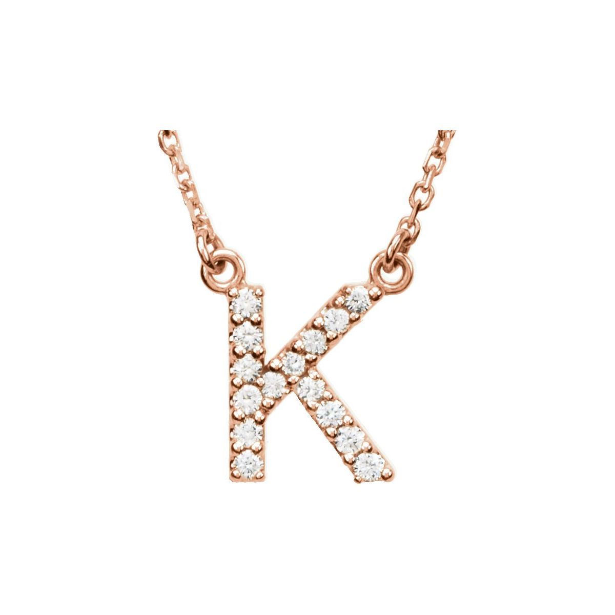 Diamond Initial Necklace — Initial K, 14k Rose Gold