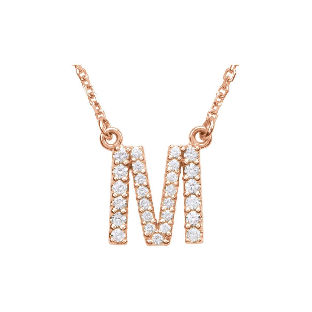Diamond Initial Necklace — Initial M, 14k Rose Gold