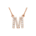 Diamond Initial Necklace — Initial M, 14k Rose Gold