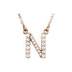 Diamond Initial Necklace — Initial N, 14k Rose Gold