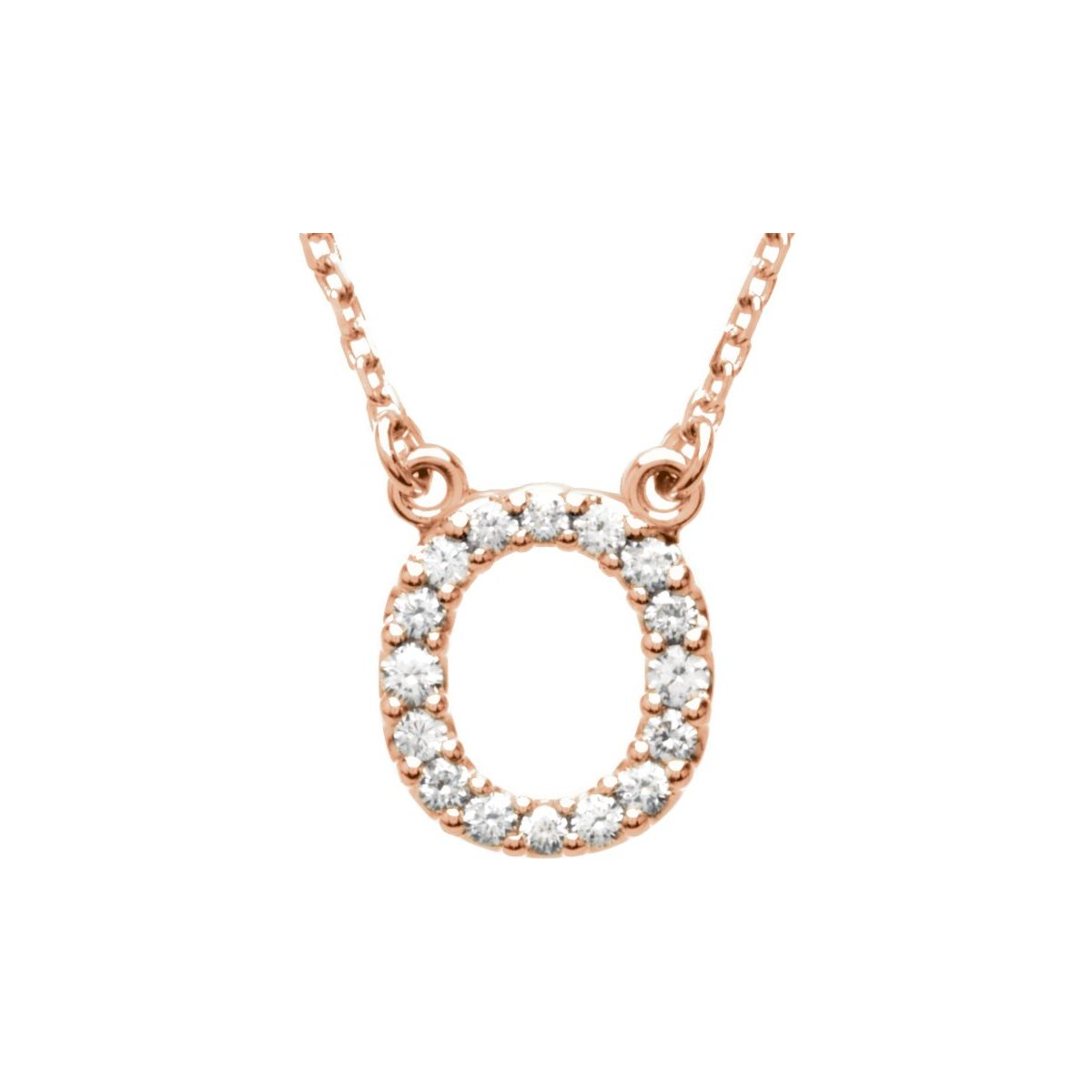 Diamond Initial Necklace — Initial O, 14k Rose Gold