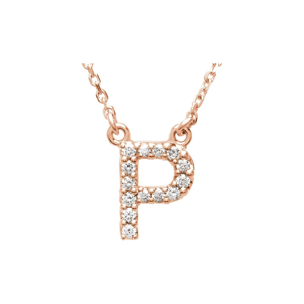 Diamond Initial Necklace — Initial P, 14k Rose Gold