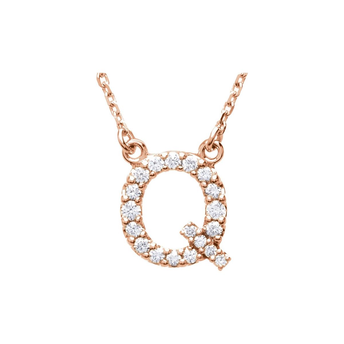 Diamond Initial Necklace — Initial Q, 14k Rose Gold