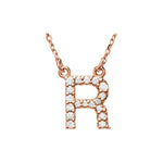 Diamond Initial Necklace — Initial R, 14k Rose Gold