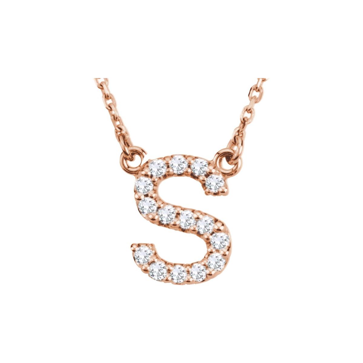Diamond Initial Necklace — Initial S, 14k Rose Gold