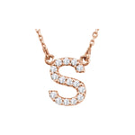 Diamond Initial Necklace — Initial S, 14k Rose Gold
