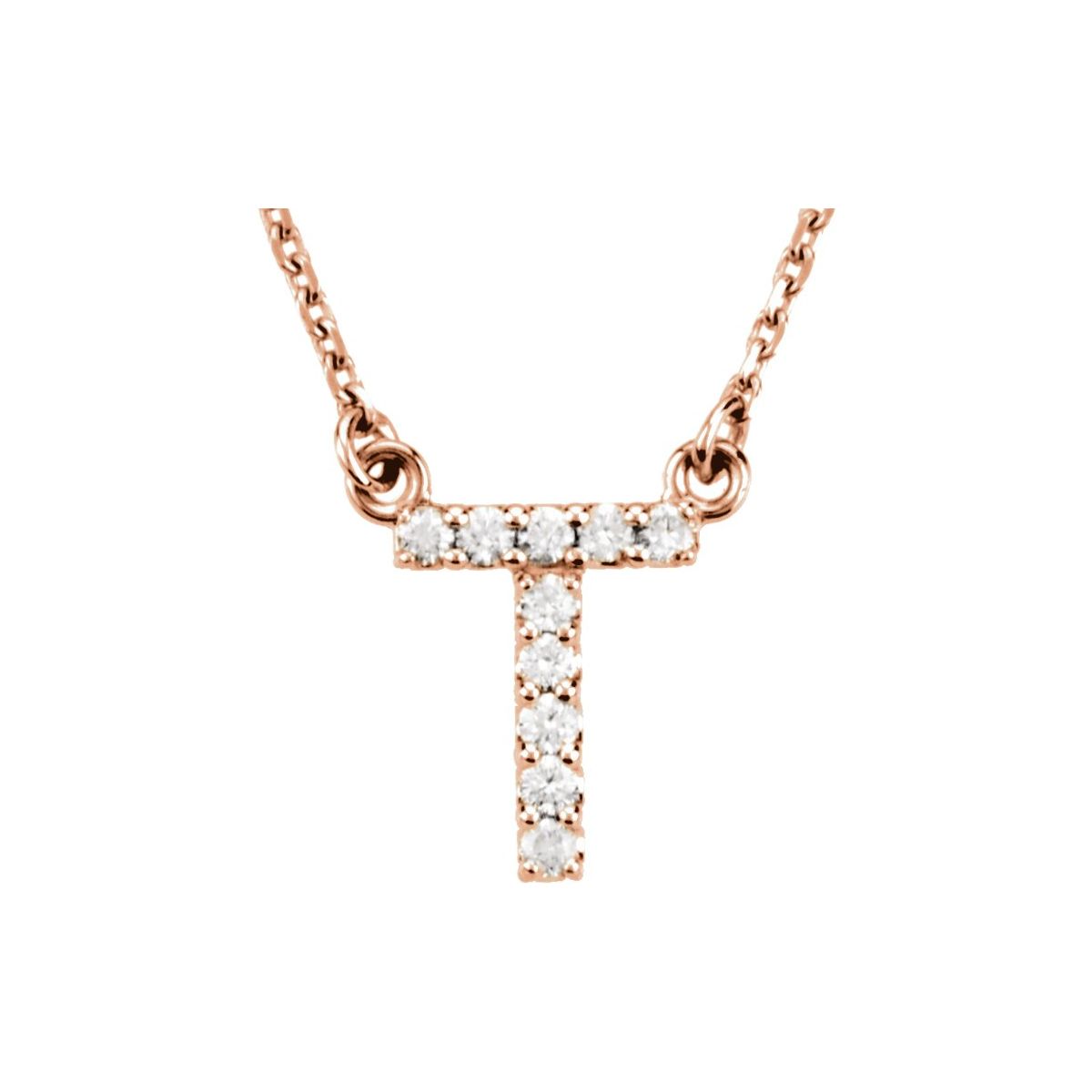 Diamond Initial Necklace — Initial T, 14k Rose Gold