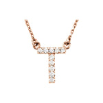 Diamond Initial Necklace — Initial T, 14k Rose Gold