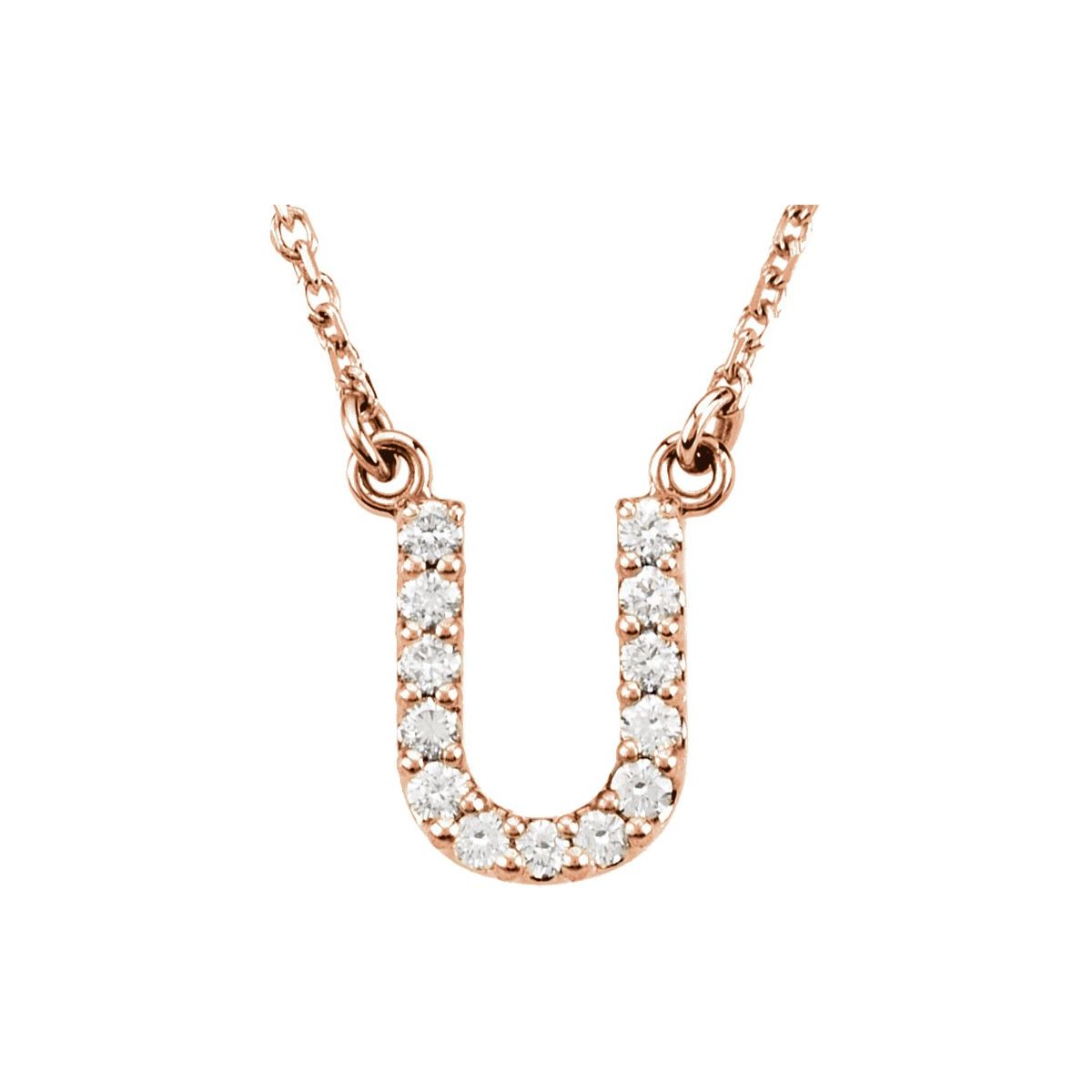 Diamond Initial Necklace — Initial U, 14k Rose Gold