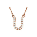 Diamond Initial Necklace — Initial U, 14k Rose Gold