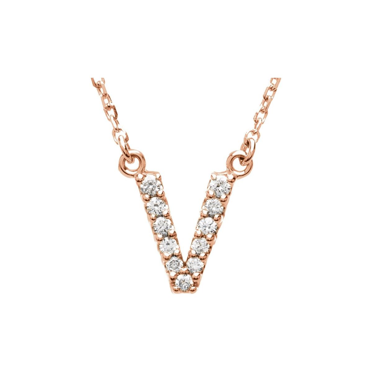 Diamond Initial Necklace — Initial V, 14k Rose Gold