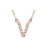 Diamond Initial Necklace — Initial V, 14k Rose Gold