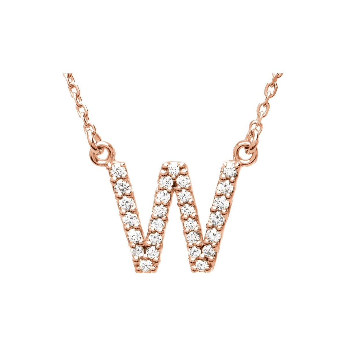 Diamond Initial Necklace — Initial W, 14k Rose Gold