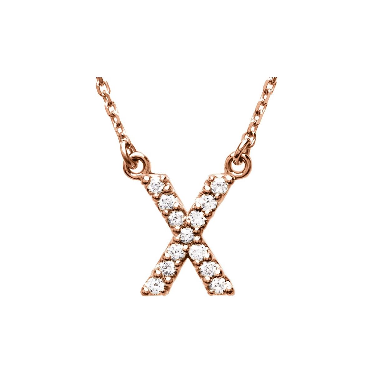 Diamond Initial Necklace — Initial X, 14k Rose Gold