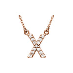 Diamond Initial Necklace — Initial X, 14k Rose Gold