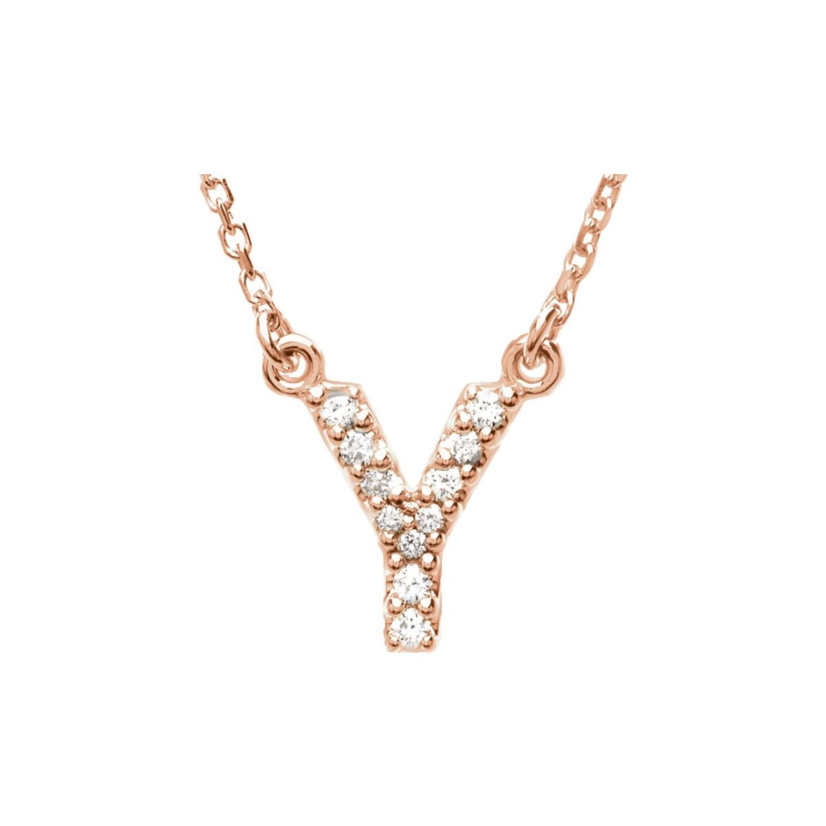 Diamond Initial Necklace — Initial Y, 14k Rose Gold