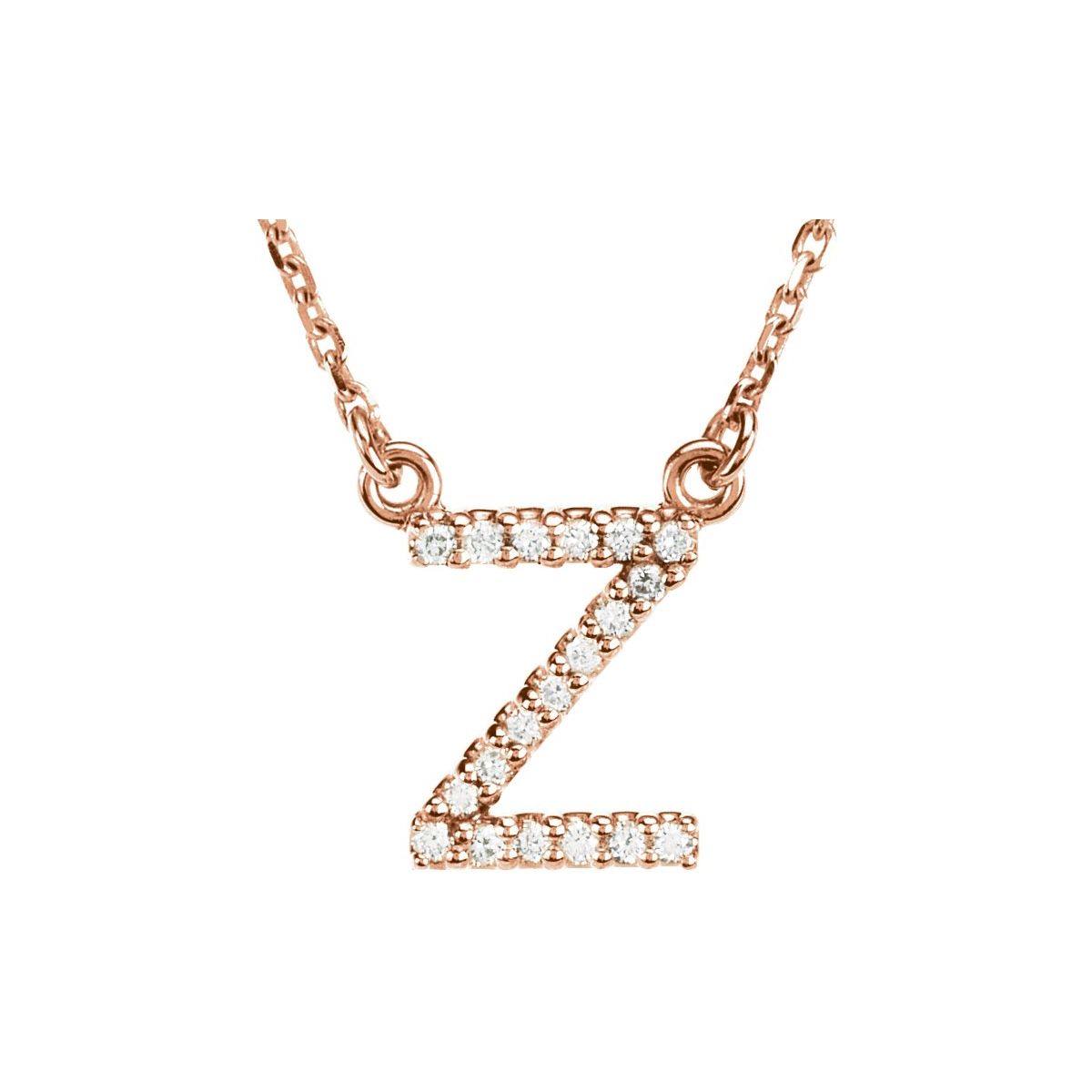 Diamond Initial Necklace — Initial Z, 14k Rose Gold