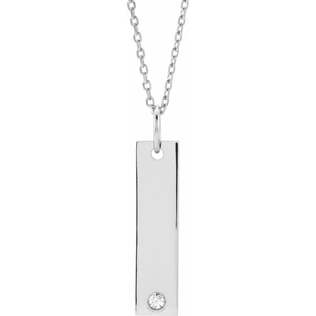 Diamond Engraved Bar Necklace — Size 20 x 5 mm, 14k White Gold