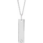 Diamond Engraved Bar Necklace — Size 20 x 5 mm, 14k White Gold