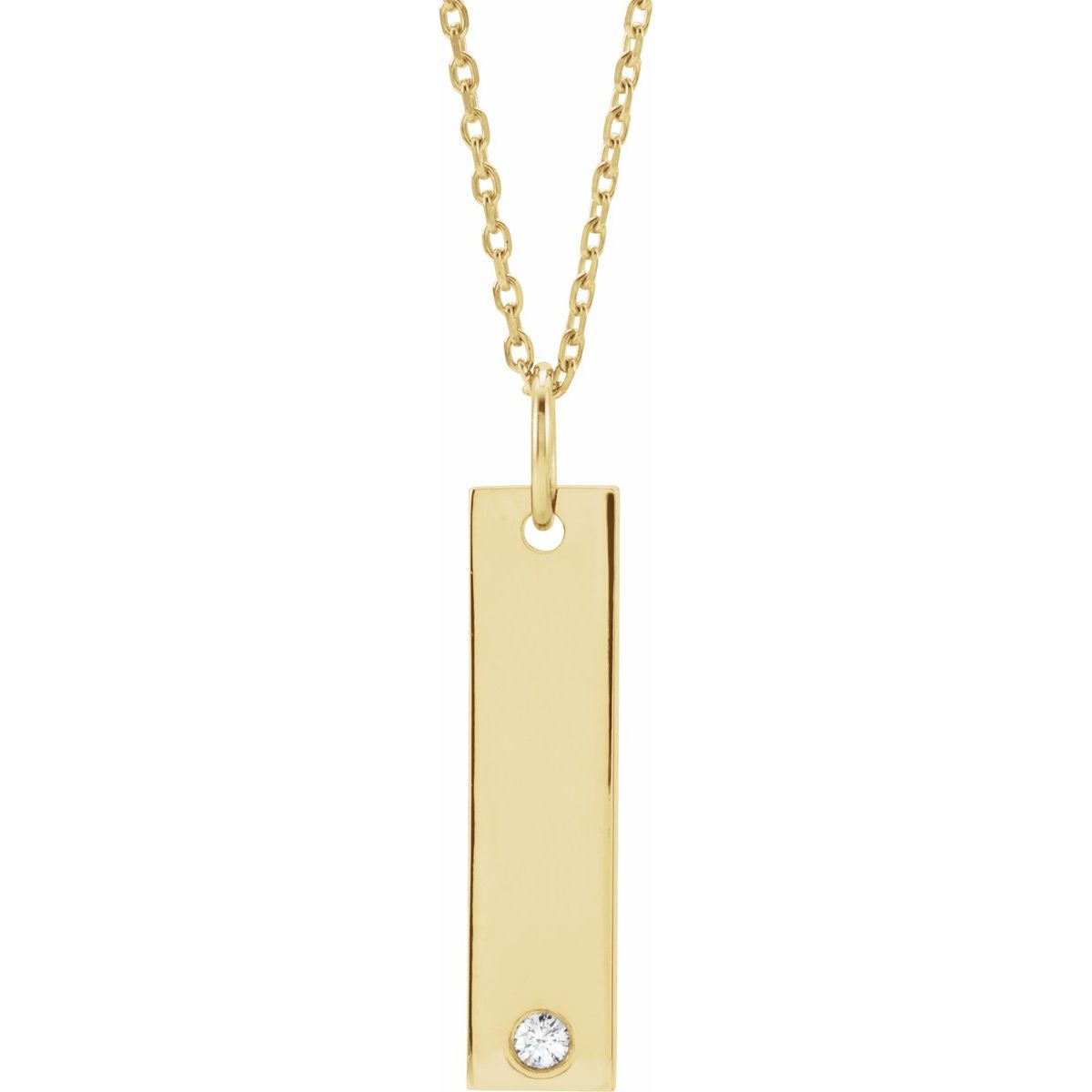 Diamond Engraved Bar Necklace — Size 20 x 5 mm, 14k Yellow Gold