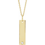 Diamond Engraved Bar Necklace — Size 20 x 5 mm, 14k Yellow Gold