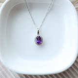 Amethyst & Diamond Halo Pendant