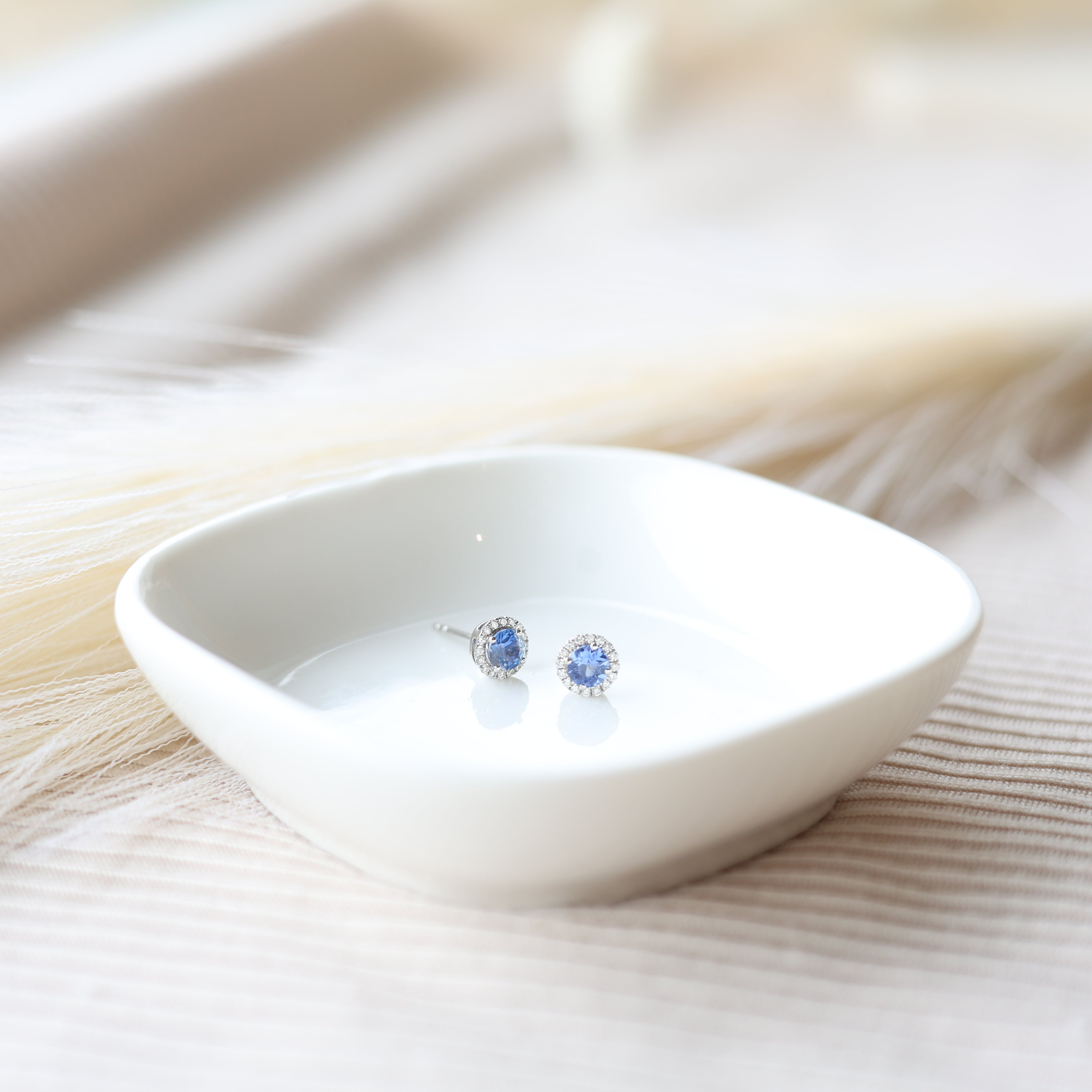 Blue Sapphire Halo Earrings