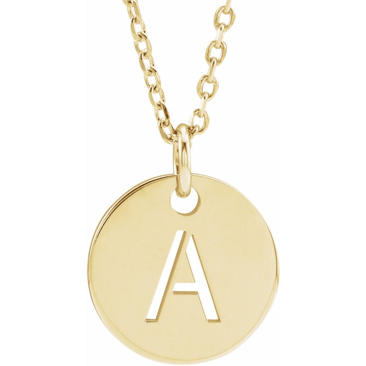 Initial Disc Necklace — Initial A, 14k Yellow Gold