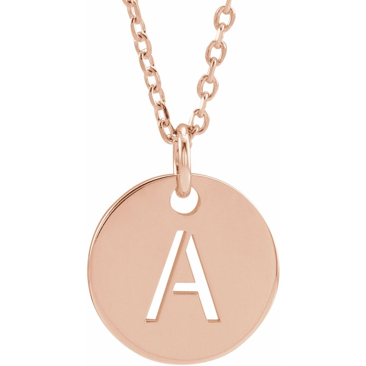 Initial Disc Necklace — Initial A, 14k Rose Gold