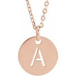 Initial Disc Necklace — Initial A, 14k Rose Gold