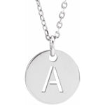 Initial Disc Necklace — Initial A, 14k White Gold