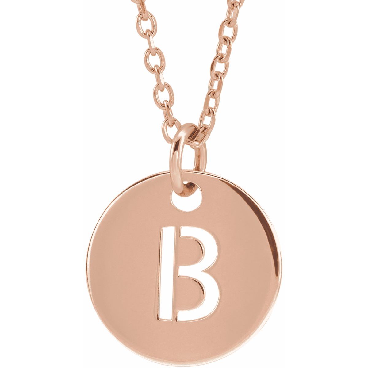 Initial Disc Necklace — Initial B, 14k Rose Gold