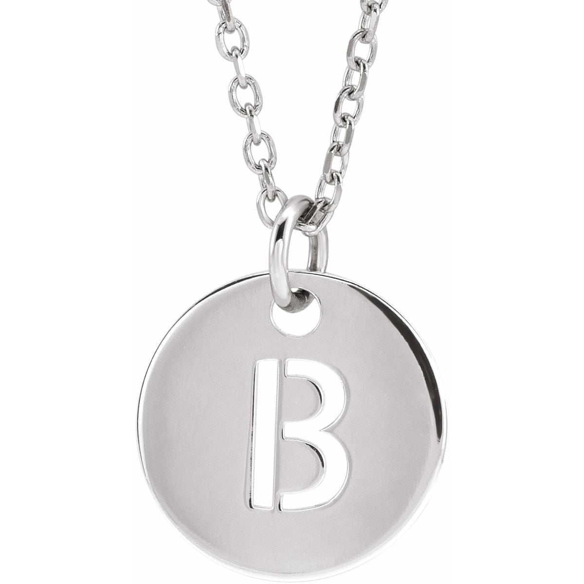 Initial Disc Necklace — Initial B, 14k White Gold