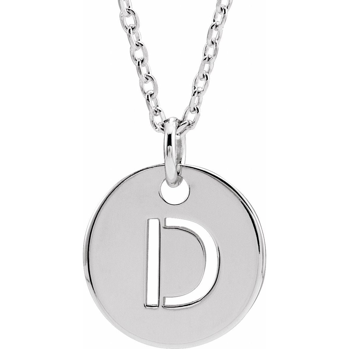 Initial Disc Necklace — Initial D, 14k White Gold