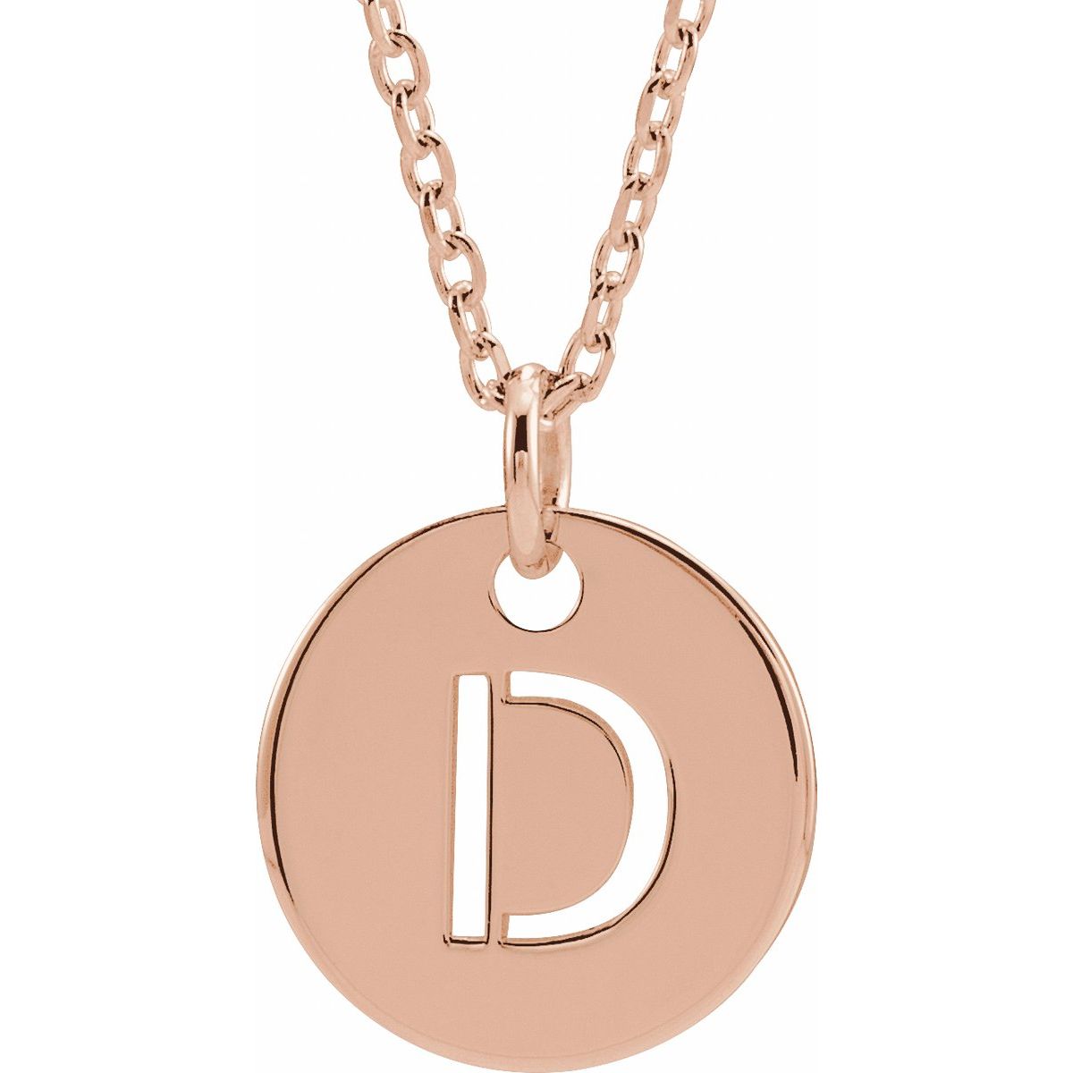 Initial Disc Necklace — Initial D, 14k Rose Gold