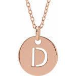Initial Disc Necklace — Initial D, 14k Rose Gold