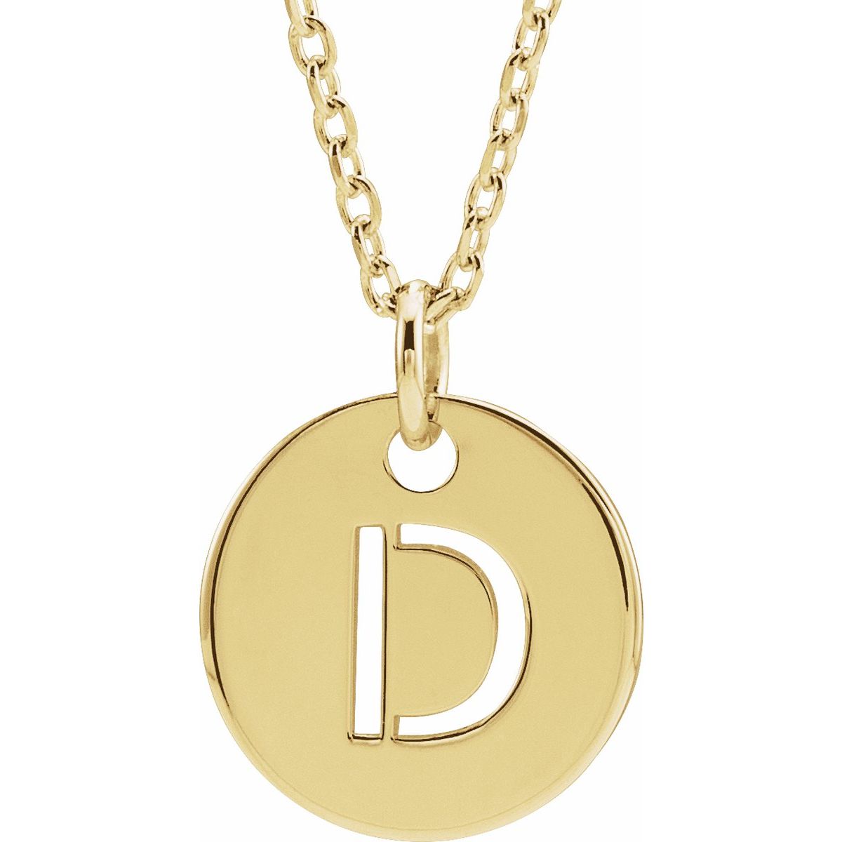 Initial Disc Necklace — Initial D, 14k Yellow Gold
