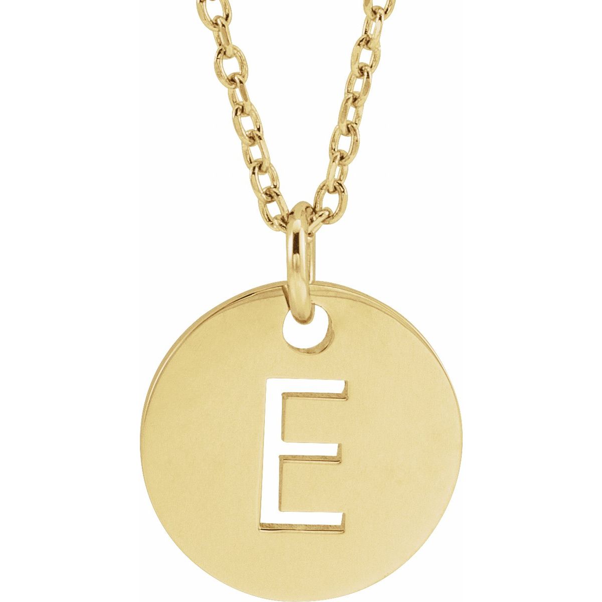 Initial Disc Necklace — Initial E, 14k Yellow Gold