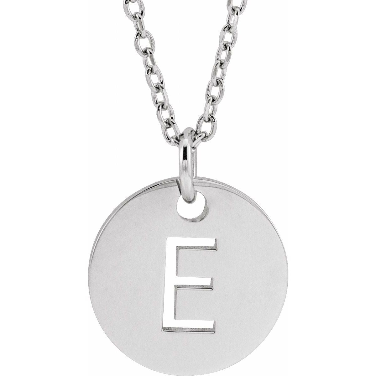 Initial Disc Necklace — Initial E, 14k White Gold