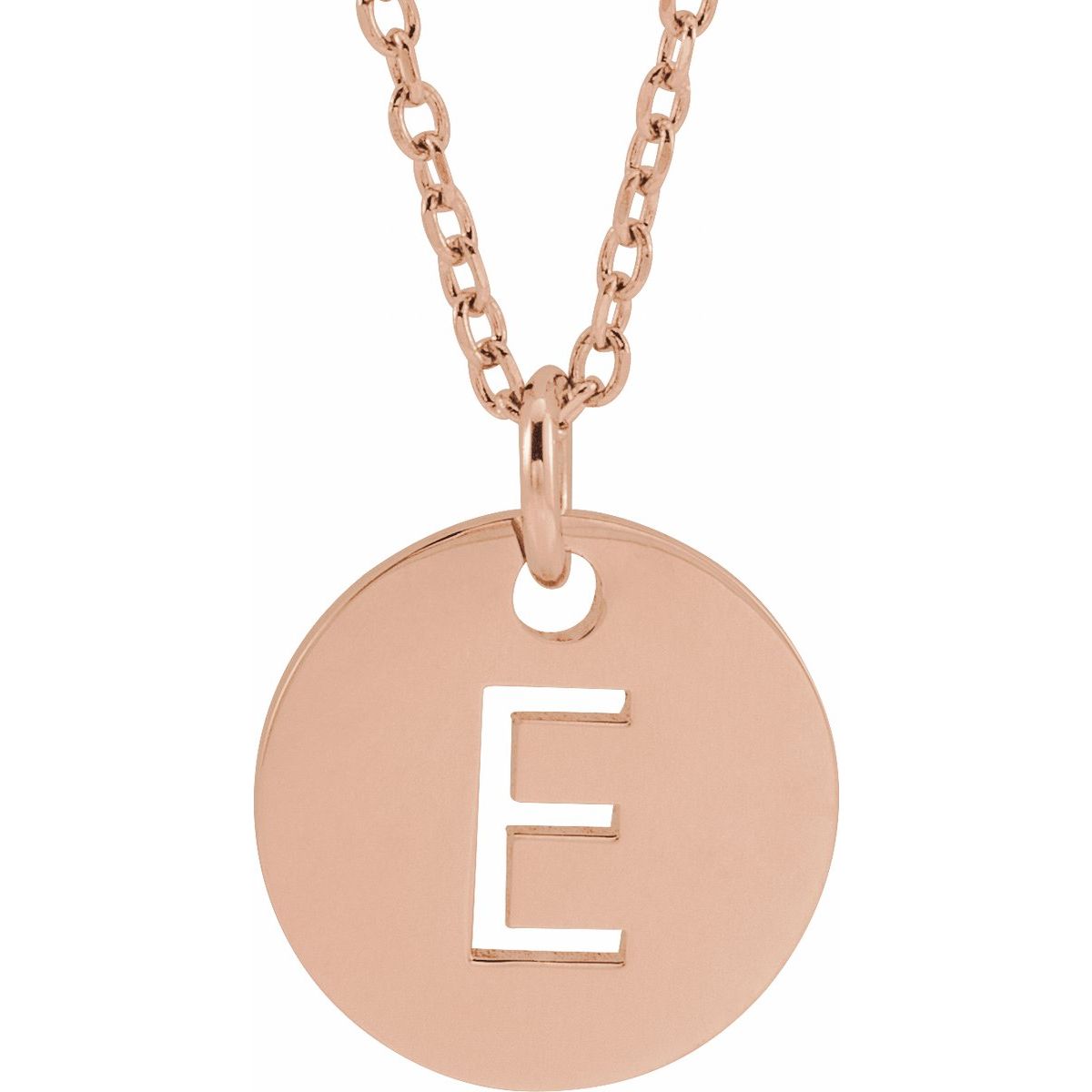 Initial Disc Necklace — Initial E, 14k Rose Gold