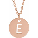 Initial Disc Necklace — Initial E, 14k Rose Gold