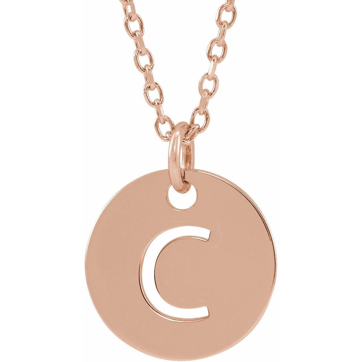 Initial Disc Necklace — Initial C, 14k Rose Gold