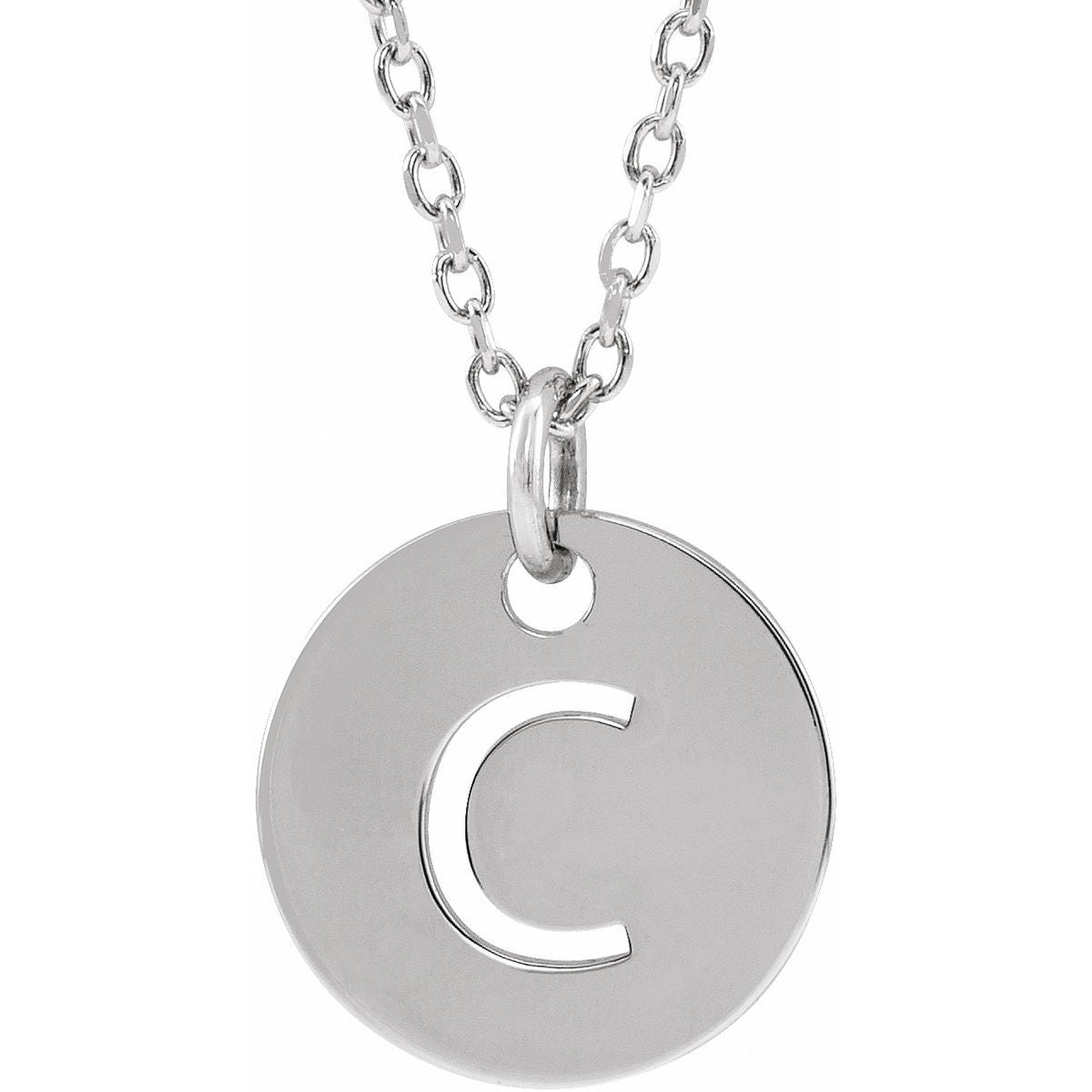Initial Disc Necklace — Initial C, 14k White Gold