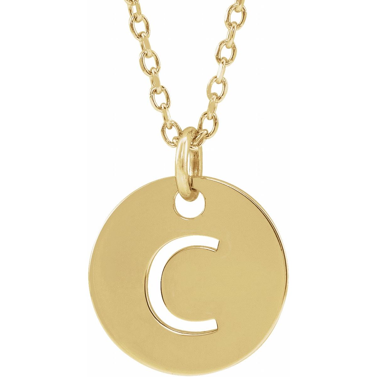 Initial Disc Necklace — Initial C, 14k Yellow Gold