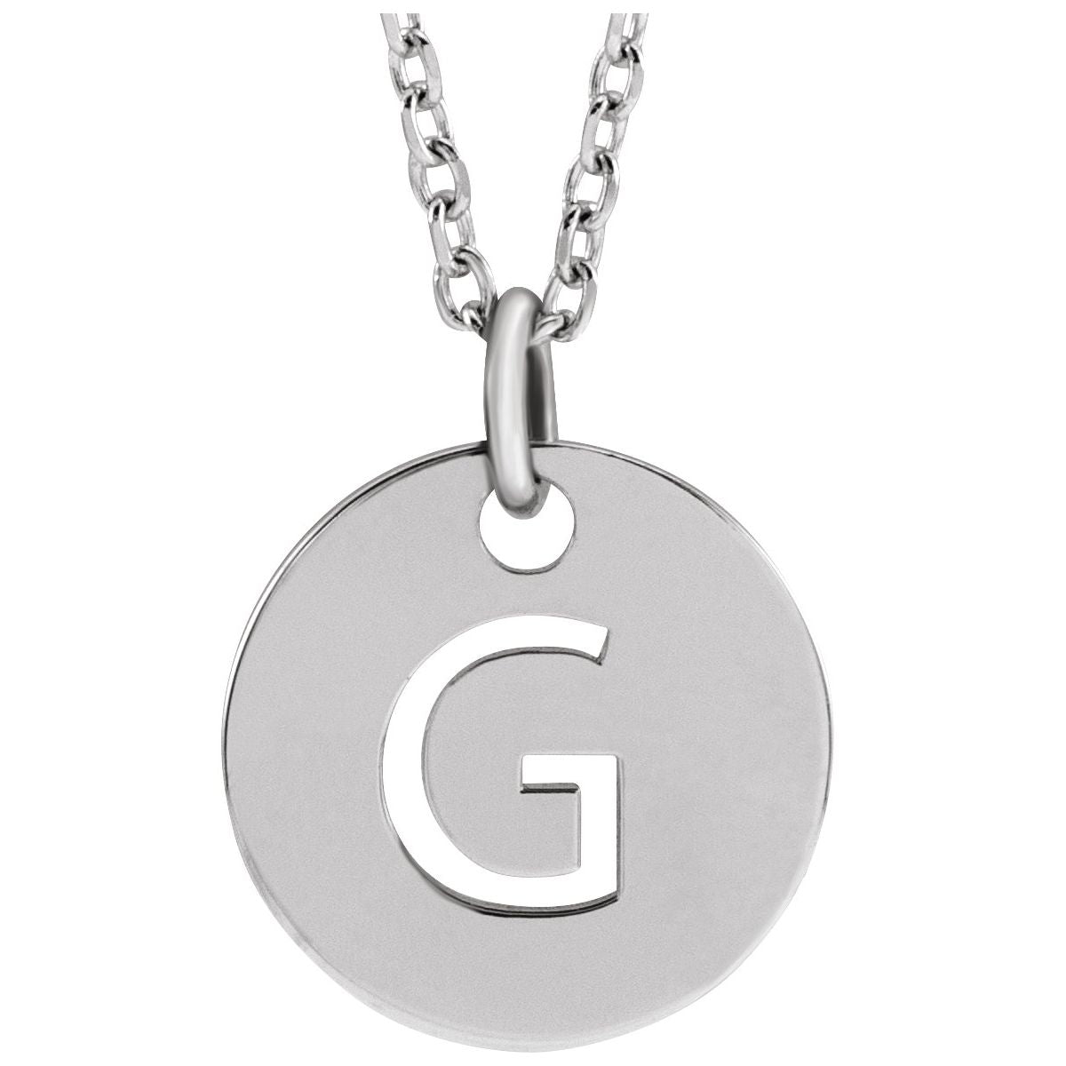 Initial Disc Necklace — Initial G, 14k White Gold